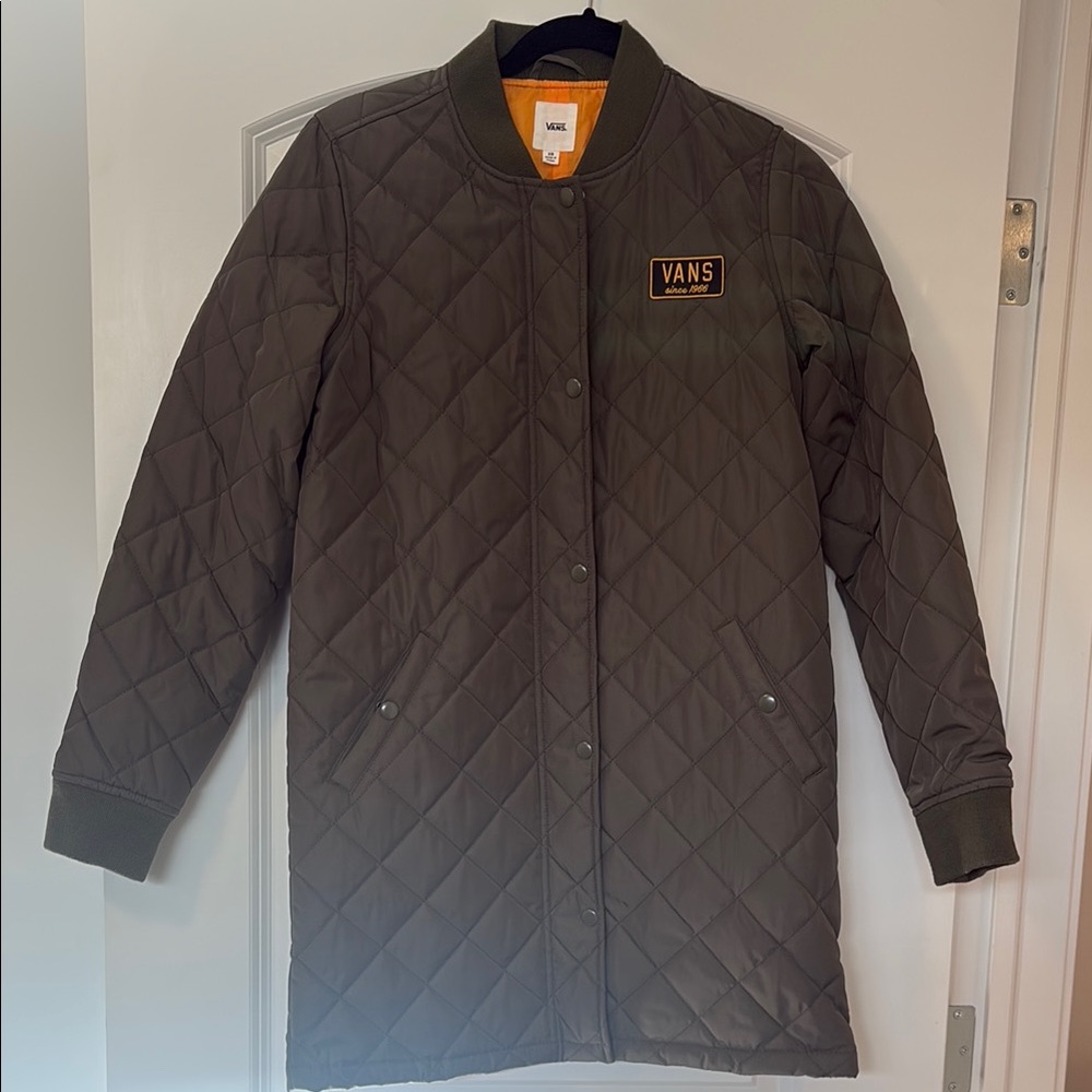 Vans Quilted Long Bomber Jacket in Olive